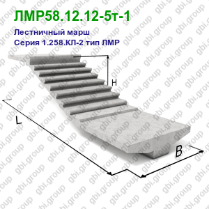 ЛМР58.12.12-5т-1 Лестничный марш железобетонный Серия 1.258.КЛ-2 тип ЛМР