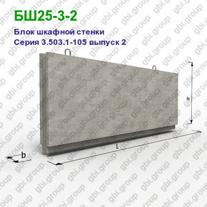 БШ25-3-2 Блок шкафной стенки железобетонный Серия 3.503.1-105 выпуск 2