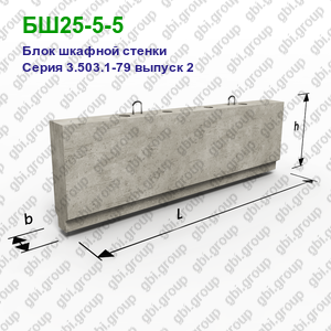 БШ25-5-5 Блок шкафной стенки железобетонный Серия 3.503.1-79 выпуск 2
