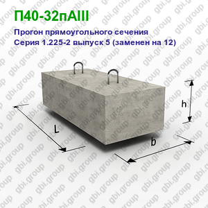П40-32пАIII Прогон железобетонный прямоугольного сечения Серия 1.225-2 выпуск 5 (заменен на 12)
