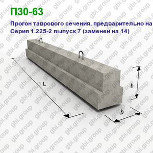 П30-63 Прогон железобетонный таврового сечения, предварительно напряженный Серия 1.225-2 выпуск 7 (заменен на 14)