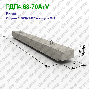 РДП4.68-70АтV Ригель железобетонный Серия 1.020-1/87 выпуск 3-1