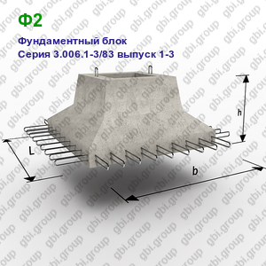 Ф2 Фундаментный блок железобетонный Серия 3.006.1-3/83 выпуск 1-3
