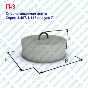 П-3 Опорно-анкерная плита железобетонная Серия 3.407.1-143 выпуск 7