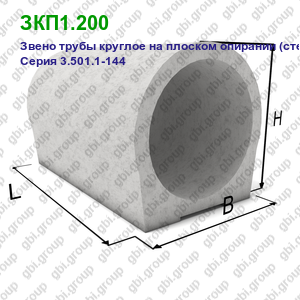 ЗКП1.200 Звено трубы круглое на плоском опирании (стенка 12 см) Серия 3.501.1-144