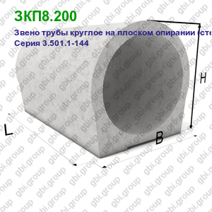 ЗКП8.200 Звено трубы круглое на плоском опирании (стенка 16 см) Серия 3.501.1-144